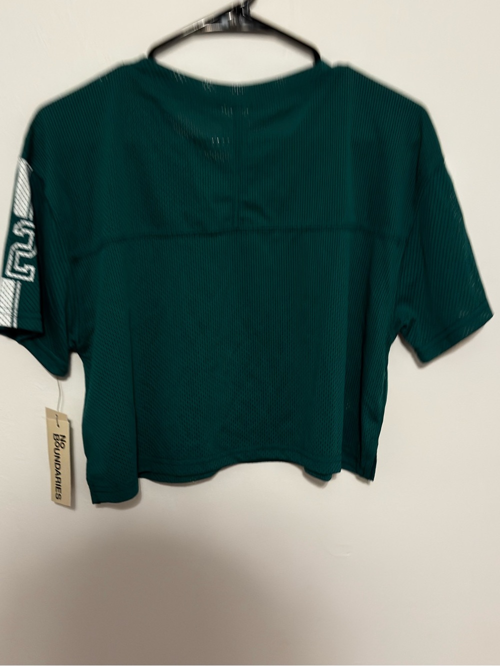 Green Mesh Crop Football Tee with White Number 02 - Picture 4 of 4